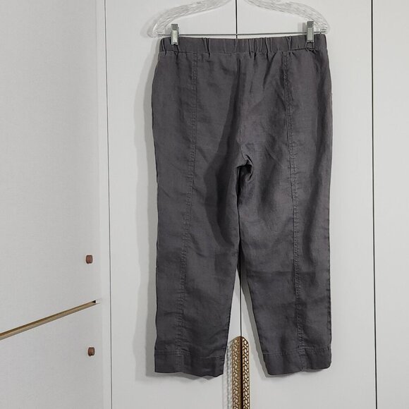 Ellen Tracy Linen Pants Size S Gray Capri Pockets Elastic Waist - Picture 4 of 6
